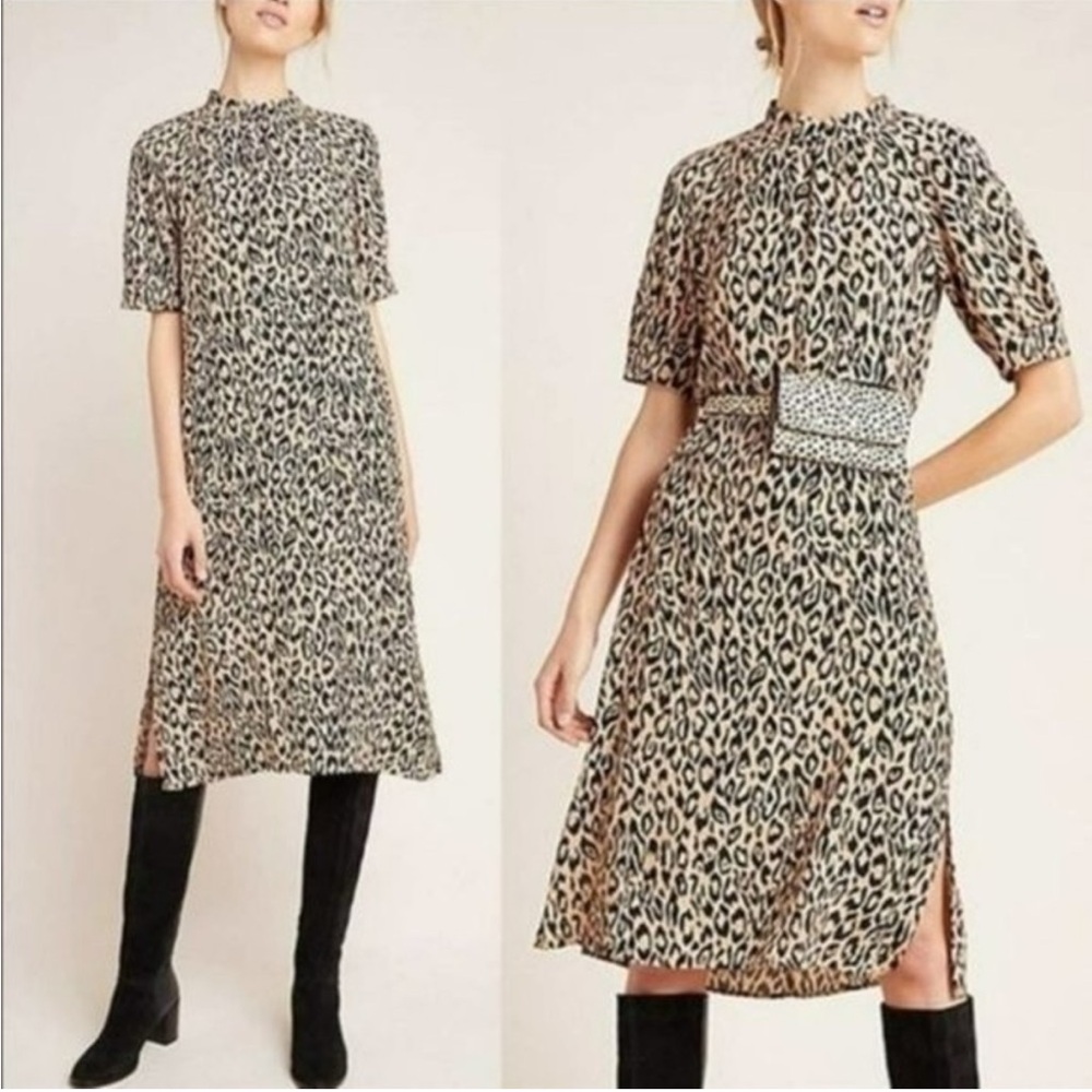 Anthropologie‎ McKenzie Mock Neck Leopard Dress XS